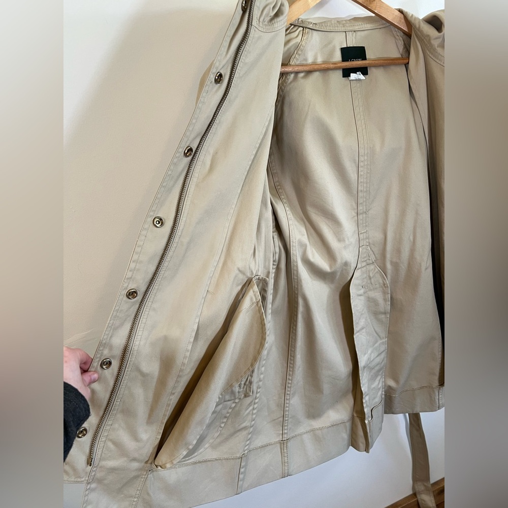 J Crew Trench Coat Womens Size 0 Tan Khaki Mid Length Belted - Picture 6 of 12
